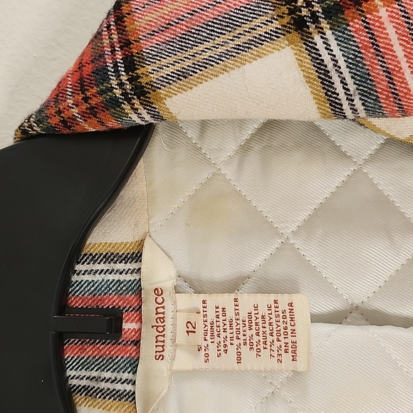 Sundance Multicolor Plaid Jacket with Cream Sweater Sleeves Full Zip Womens 12 - Picture 9 of 9
